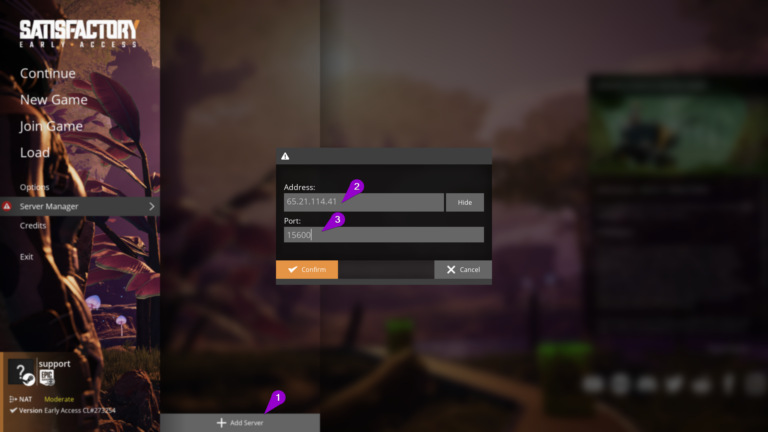 Satisfactory server manager, add server modal