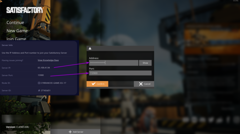 Satisfactory add server modal
