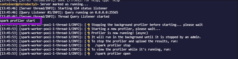 Spark profiler command in the console