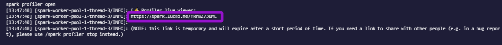 Spark profiler open URL in the console