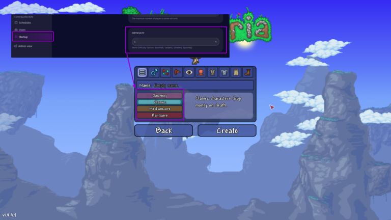 Terraria configure player screen