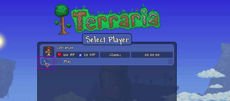Terraria select player screen