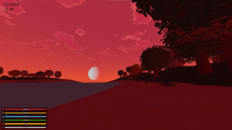 Unturned gameplay, showing red sunset