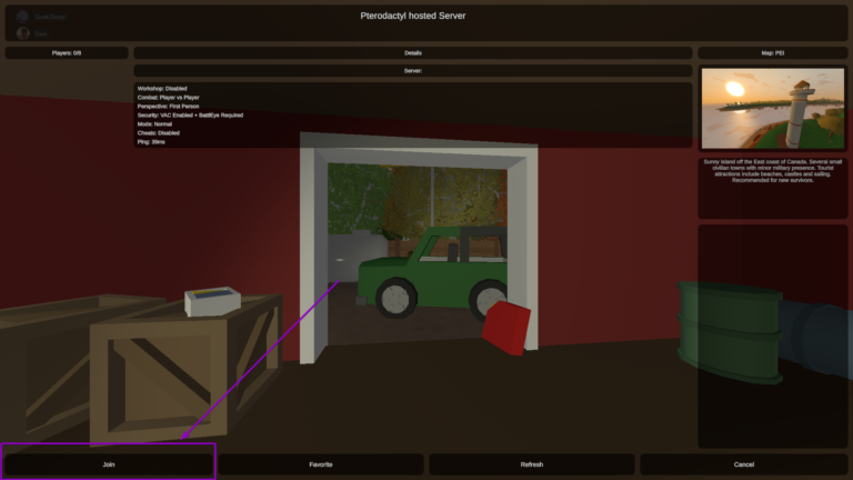 Unturned server details with join button outlined