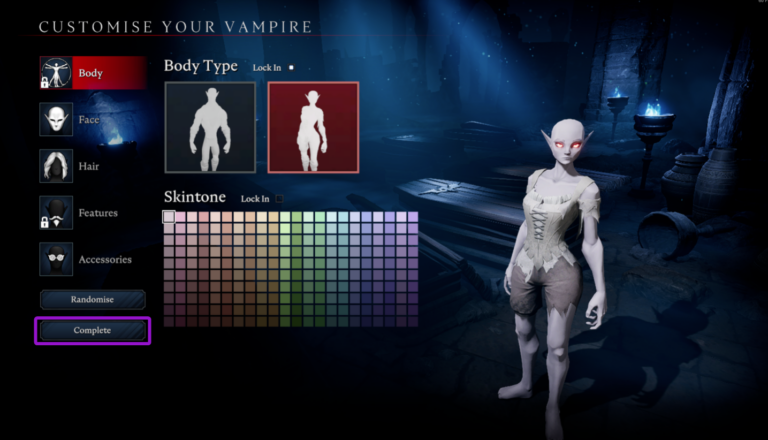 V Rising customise your vampire screen