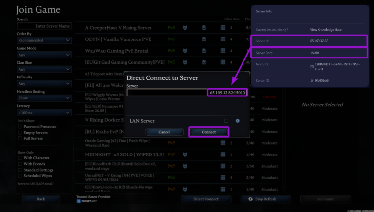 V Rising direct connect to server