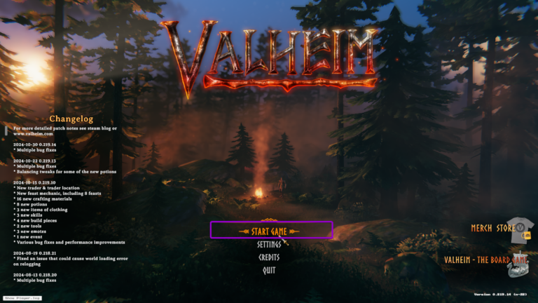 Valheim home screen