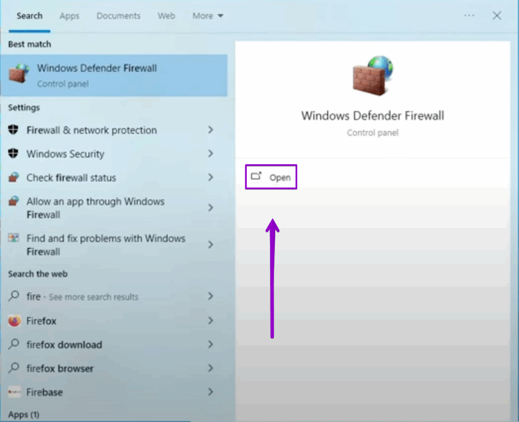 Windows Firewall with Box around open