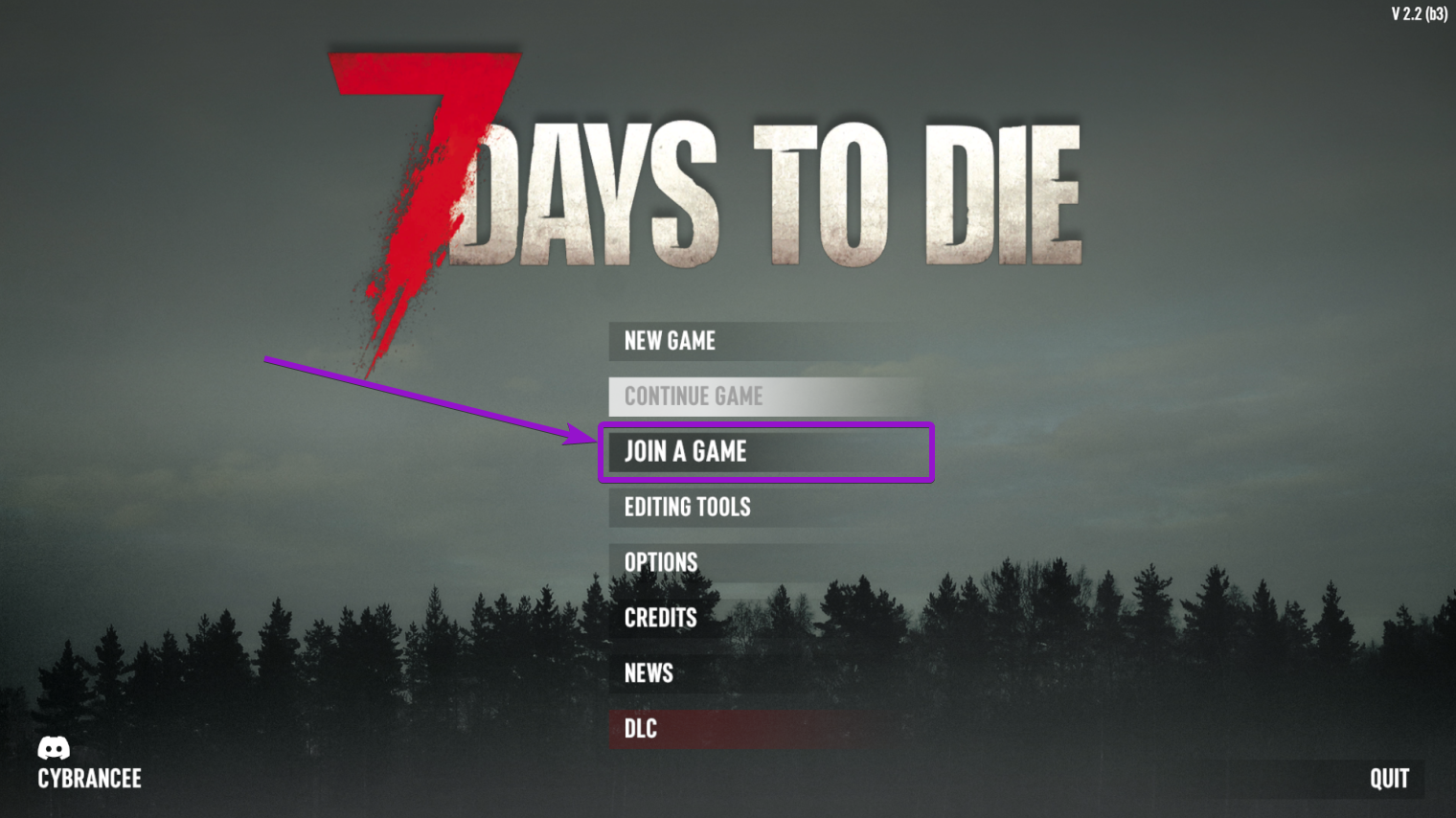 The 7 Days to Die game menu with the Join A Game option highlighted