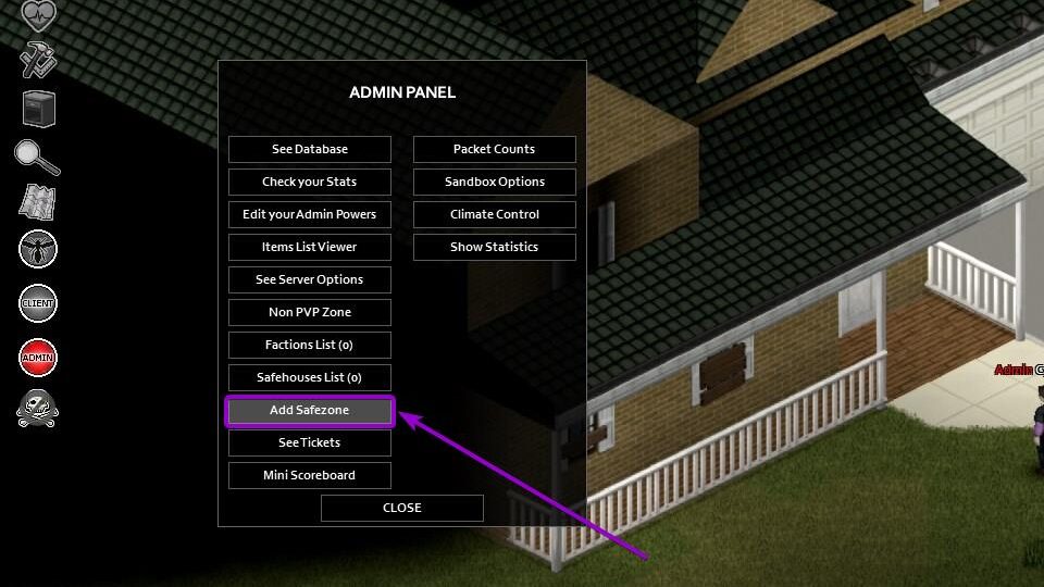 Add Safehouse option outlined in red with arrow