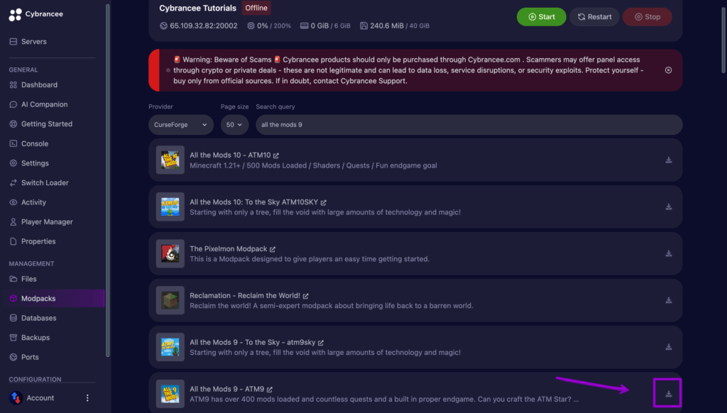 All the mods 9 download button