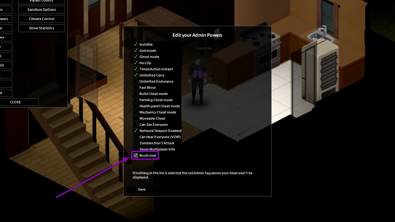 Brush tool checkbox outlined with arrow