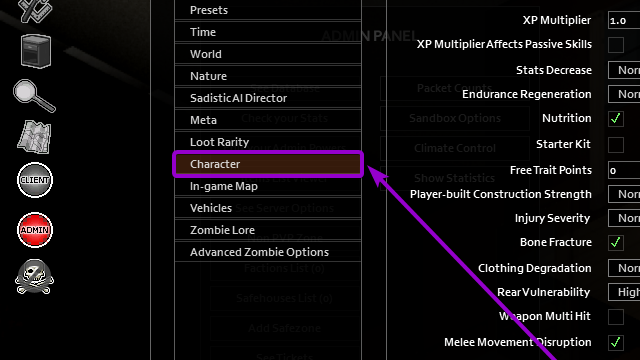 Character tab outlined with arrow