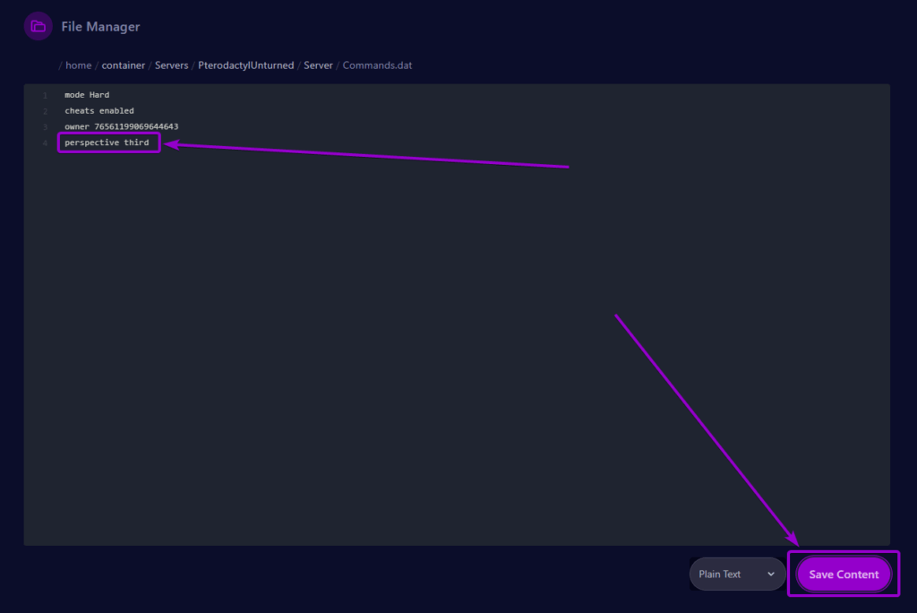 Cybrancee Panel Unturned Command.dat Perspective Field Outlined