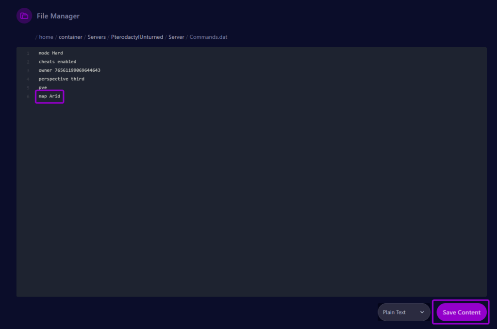 Cybrancee Panel Unturned Files Commands.dat File Map Field Outlined