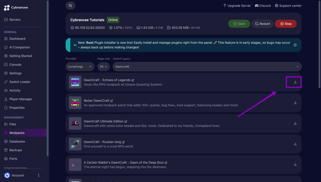 Instaling Dawncraft Minecraft