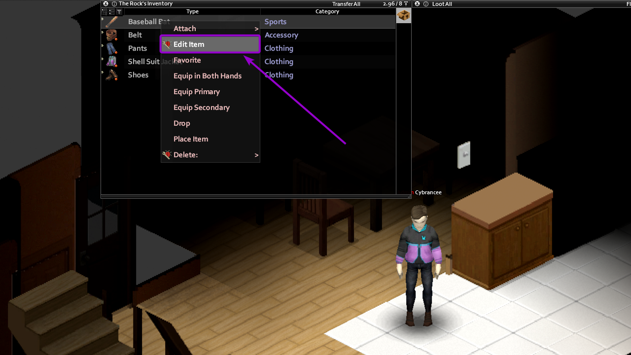 'Edit Item' option outlined with arrow