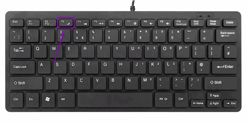 Keyboard with F3 Key Highlighted