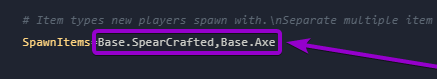 Items added by their id in the spawnitems line