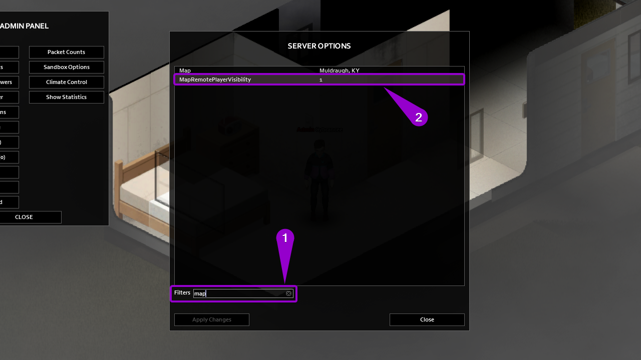 Search the map option in the in-game server options menu.