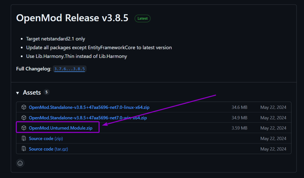 OpenMod's Github Page With The File Outlined