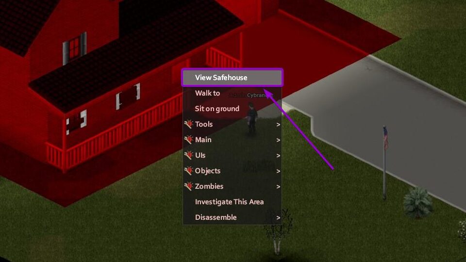 Option to view the safehouse outlined with an arrow