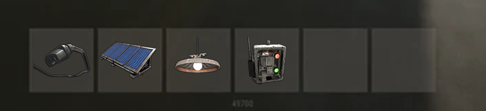 Rust ingame tool bar with items needed