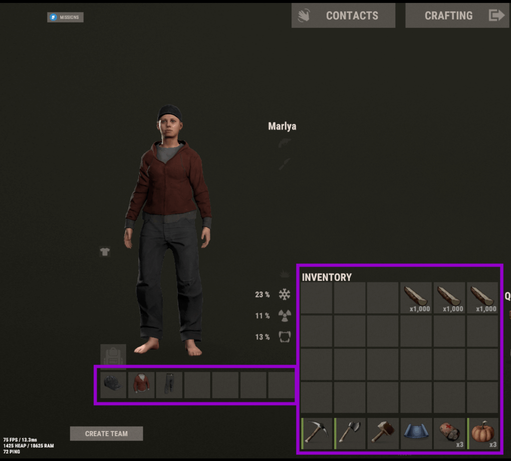 Rust ingame inventory outlined