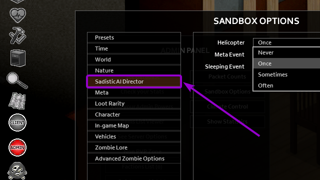 SadisticAI Director option outlined with arrow