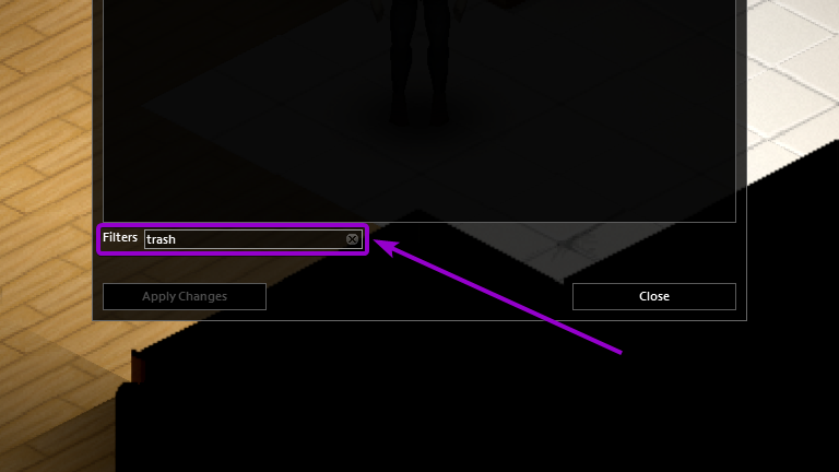Search for the word trash in the filter box