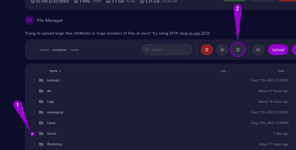 Steps to archive the Server folder