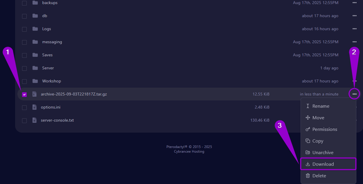 Steps to download the archived Server folder