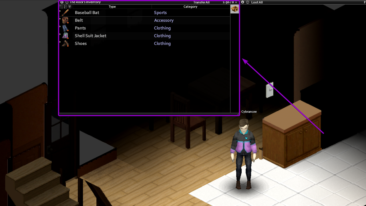 Character inventory in Project Zomboid