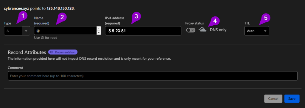 cloudflare A Record optionswith Rust settings
