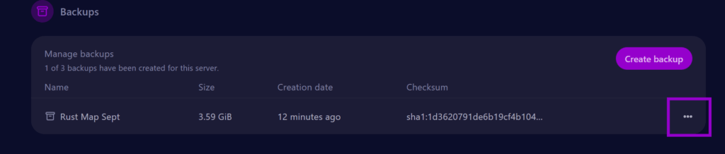 cybrancee panel rust startup page backup tab with dots menu outlined