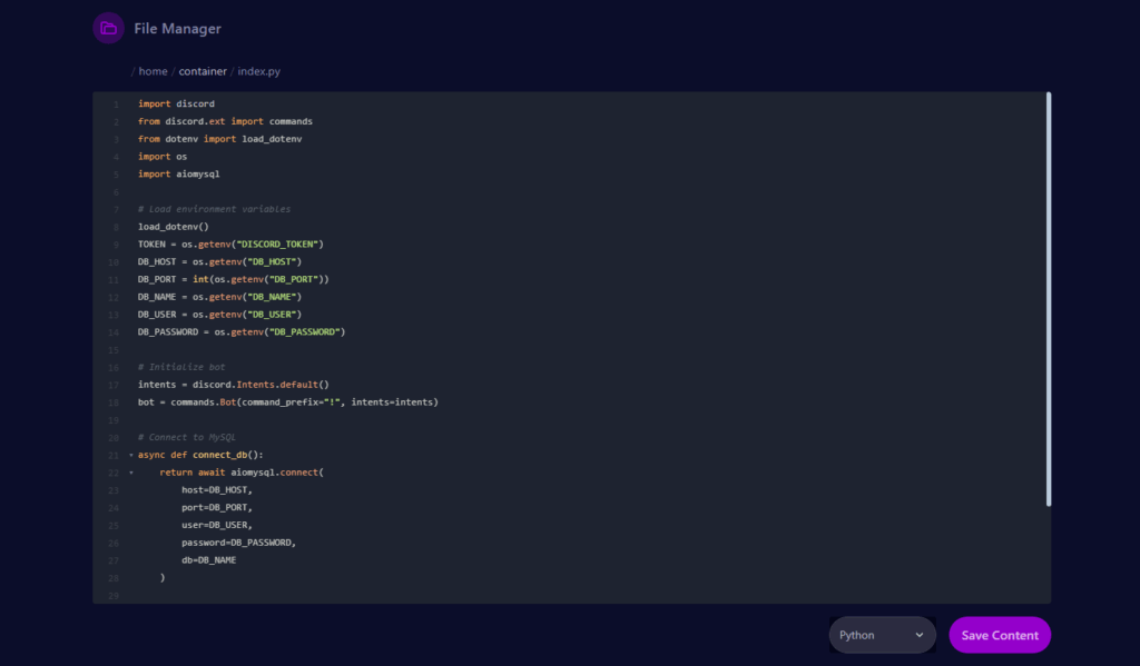 Cybrancee panel in the files page, index.py file