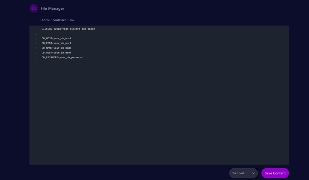 Cybrancee Panel in the files page. DOTENV file (2)