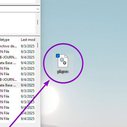 players.db file on the desktop