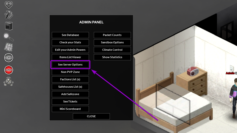 project zomboid see server options button outlined