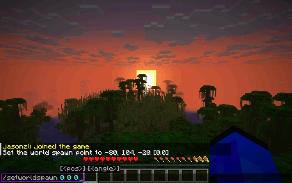 Typing /setworldspawn 0 0 0 Minecraft