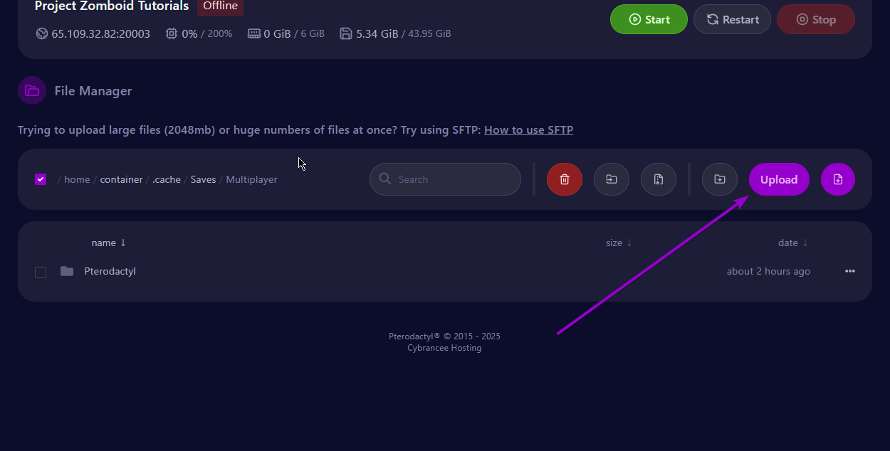 Upload a file using the upload button