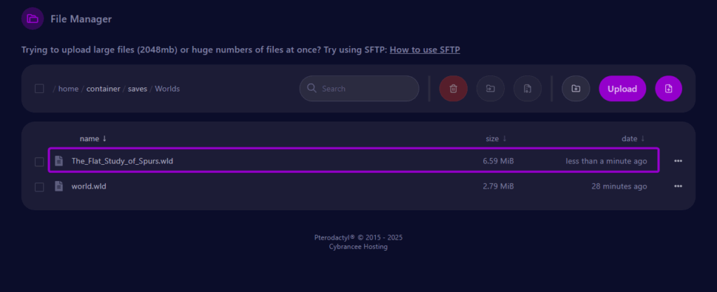 Cybrancee Panel Terraria File Tab Worlds Folder Custom World Outlined