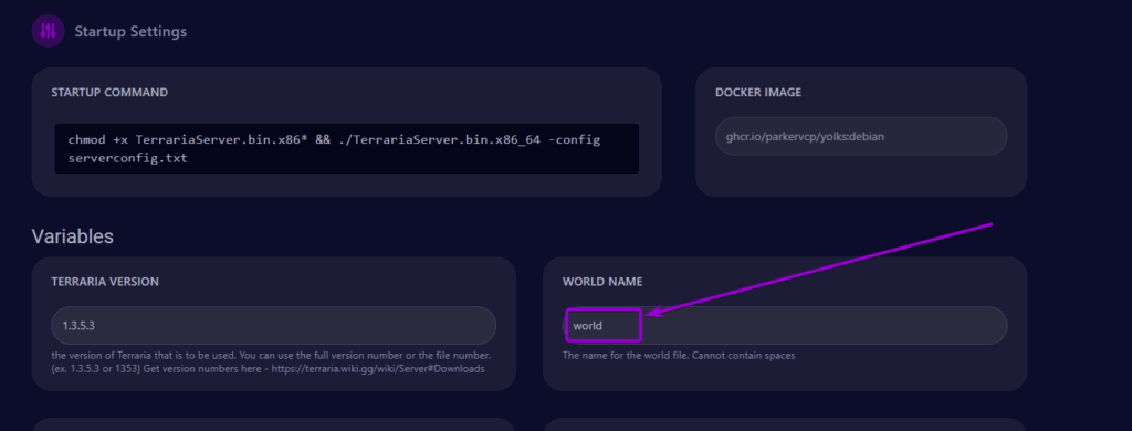 Cybrancee Panel Terraria Startup Tab World Field Outlined