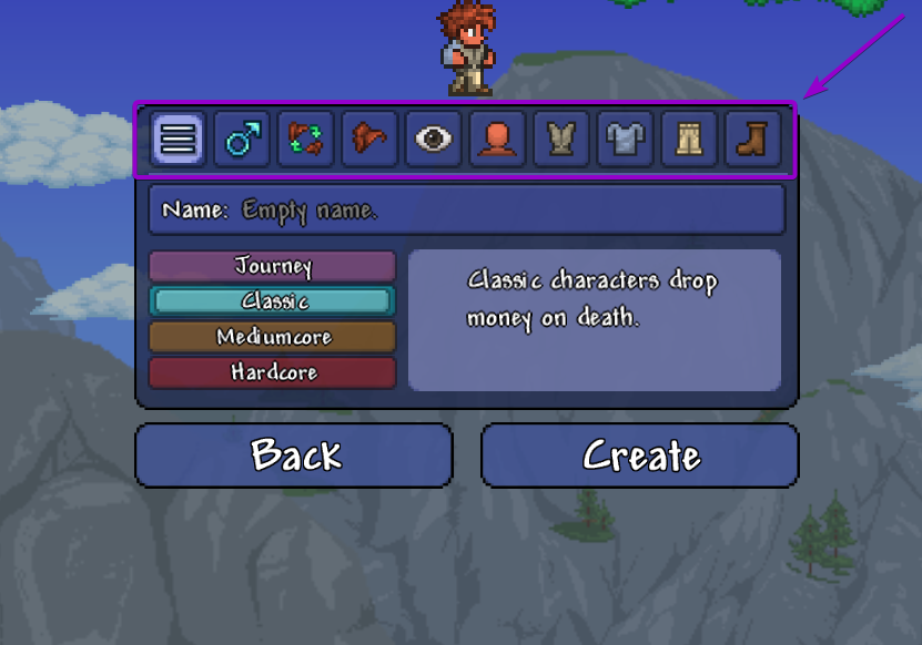 Cybrancee Terraria Customizing Menu Outlined
