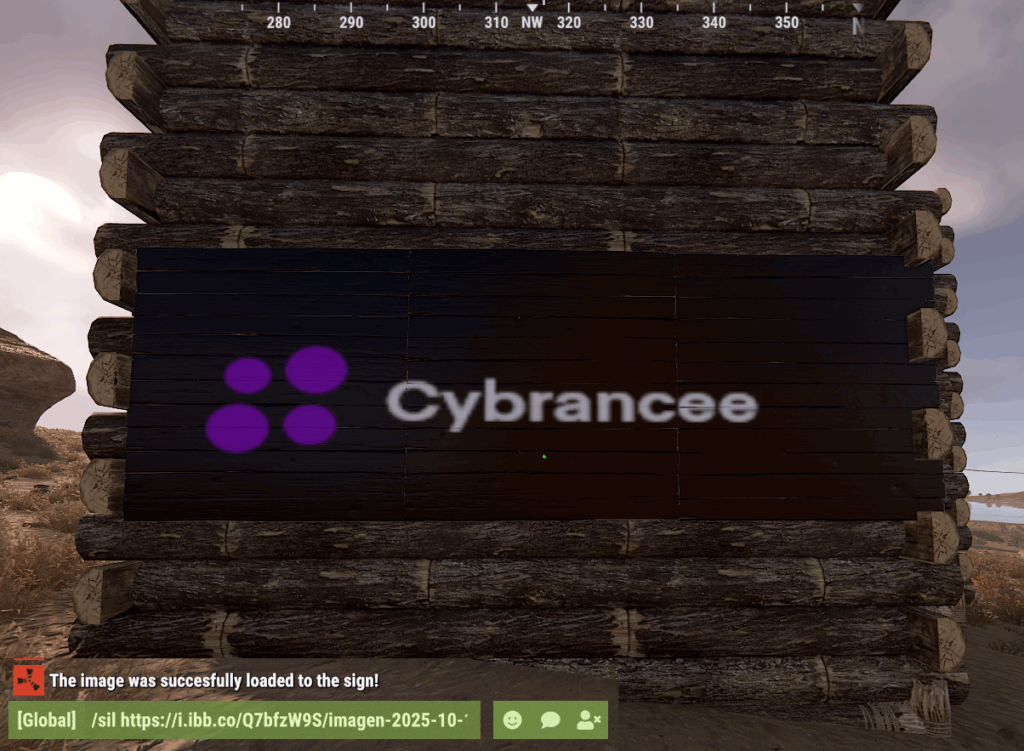 Rust in-game example of using the /sil command to add a custom image to a Rust sign