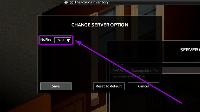 NoFire Checkbox outlined with arrow