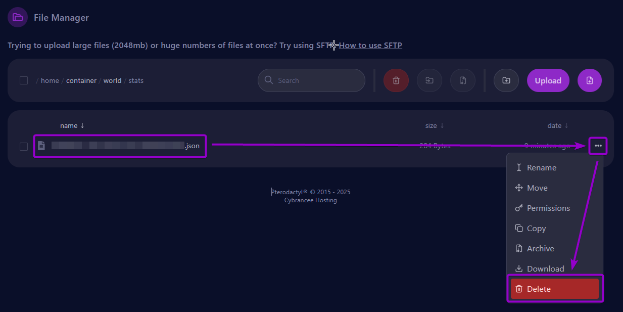 Deleting the UUID of a specific player. Actual UUID is obfuscated.