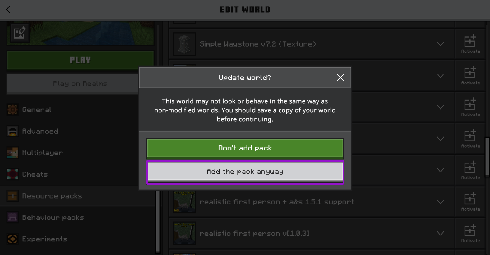 Bedrock interface accept warning