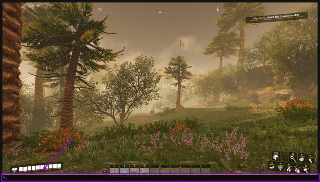 Command line at the bottom of the screen in Satisfactory