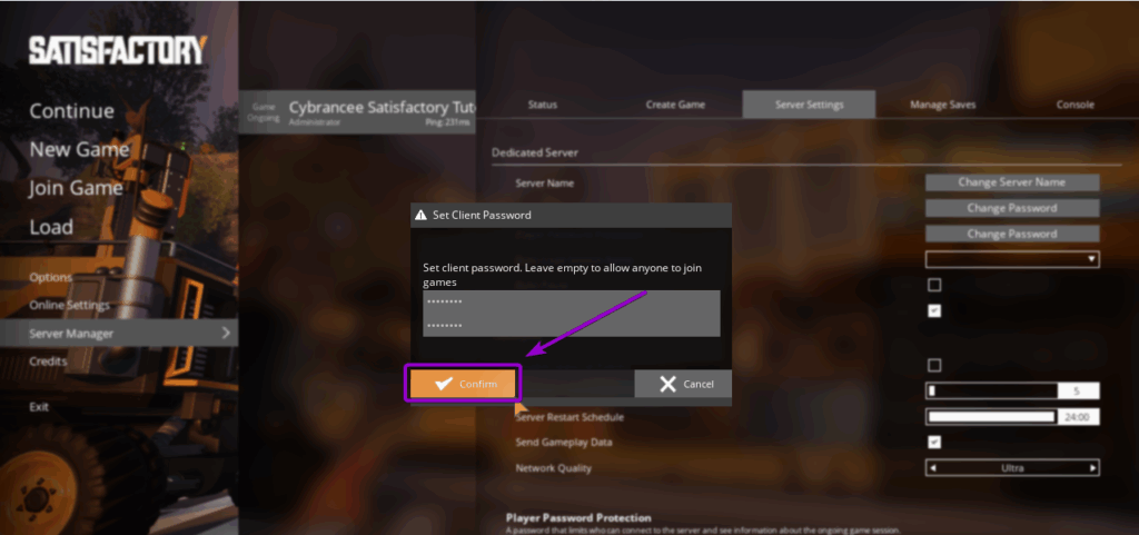 Confirming the password change